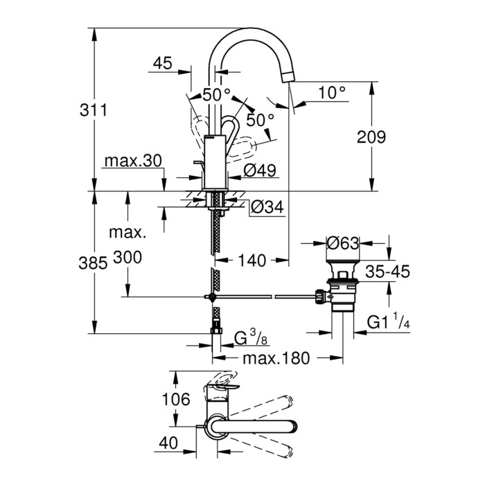Змішувач для раковини Grohe BauLoop L-Size 23763000