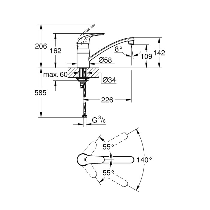 Змішувач для кухні Grohe Euroeco 32750000