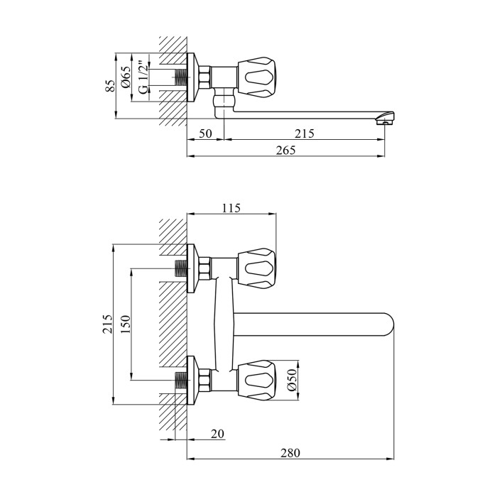 Змішувач для кухні настінний Kroner KRP Hamburg - C040