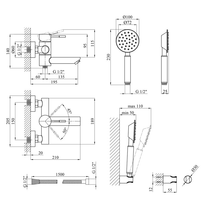 Змішувач для ванни Kroner KRP Edelstahl Klassisch - ESG060