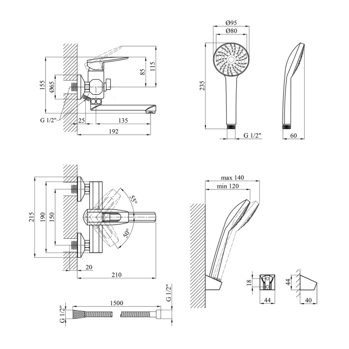 Змішувач для ванни Kroner KRM Kante - C060
